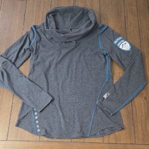 Alp N Rock Mike Wiegele Helicopter Skiing Gray Charcoal Cowl Neck Top, Sz 3 (M)